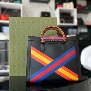 GUCCI Black/Multicolor
Leather Lunar New Year Medium Diana Bamboo Handle Bag